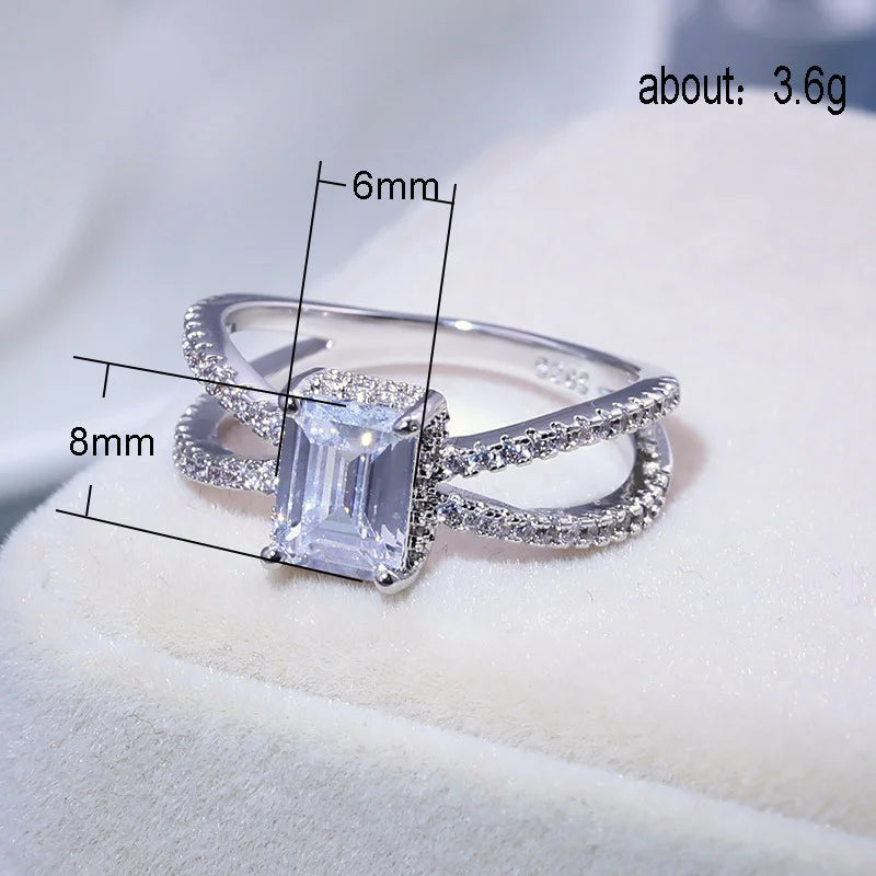 Geometric Double Crack Band Women Rings With Sparkly Square