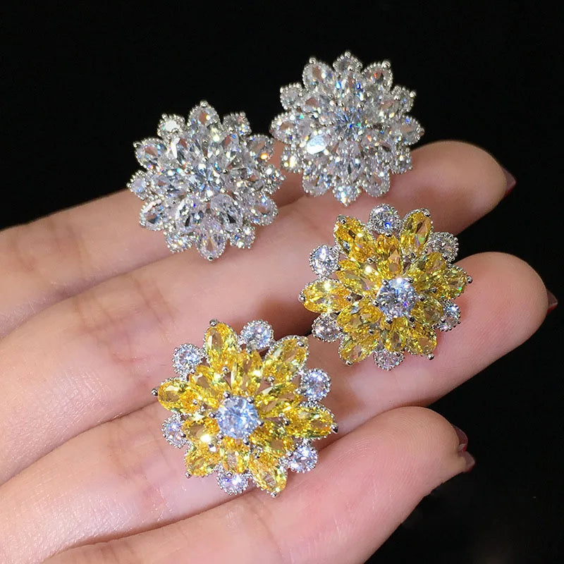 Luxury Shiny Flower Shaped Stud Earrings