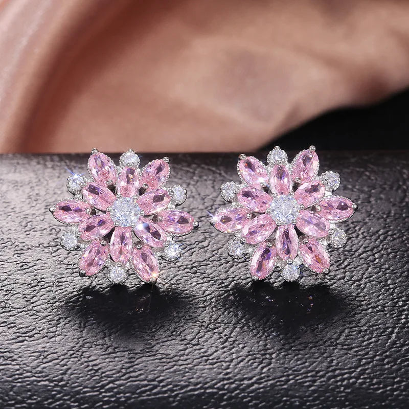 Luxury Shiny Flower Shaped Stud Earrings