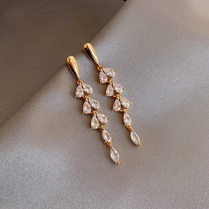 Tassel Leaf Shape Gold Color Earrings