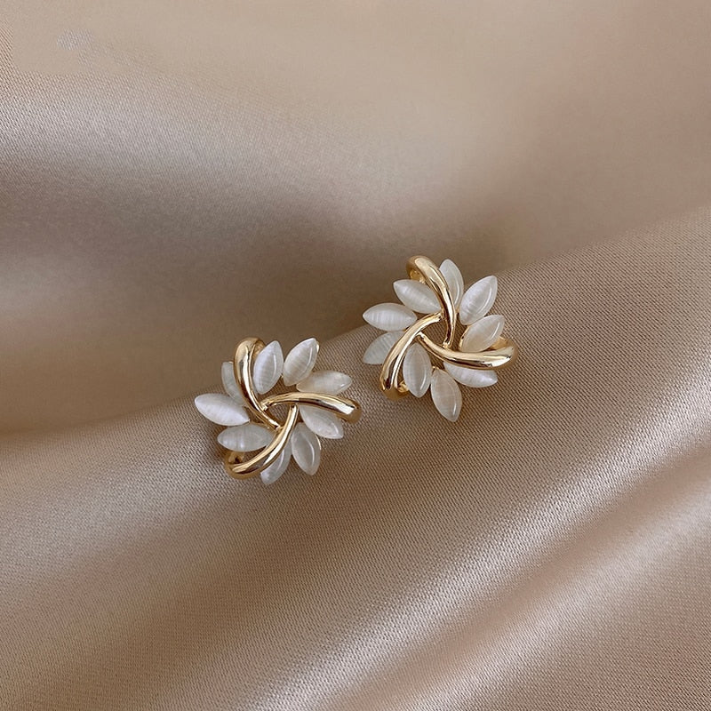 Elegant and Exquisite Opal Petal Circle Stud Earrings