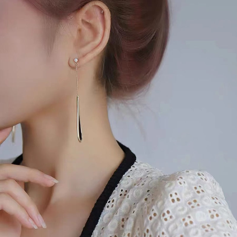 Black Drop Tassel Long Earrings